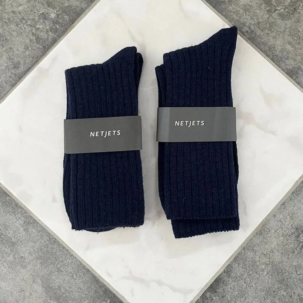 Netjets 100% Wool Navy Blue Ribbed Tall Socks One Size Men’s Womens